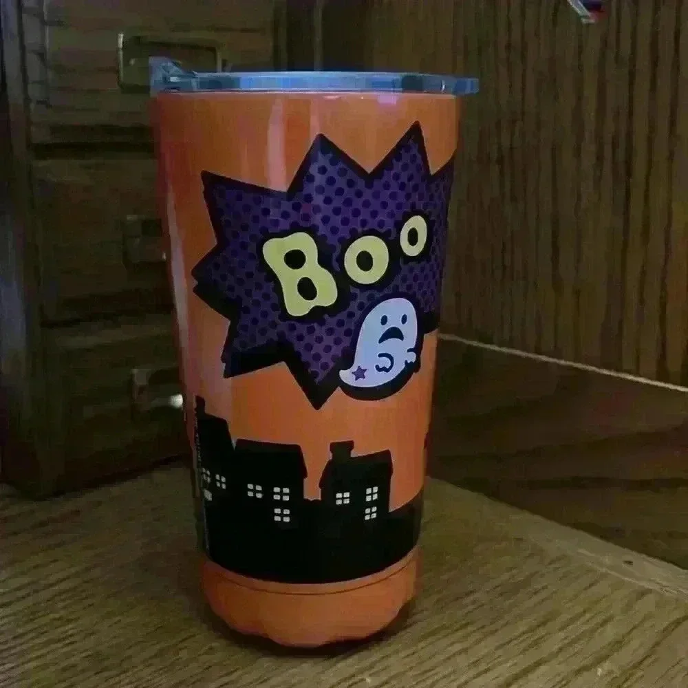 NEW Hello Kitty Halloween Mummy Ghost Insulated Travel Tumbler Mug orange